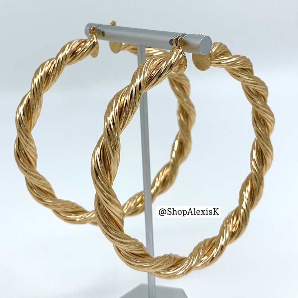 Large Gold Rope Twisted Hoop Earrings